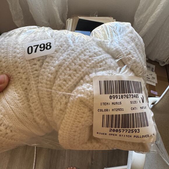 Madewell Pointelle-Stitch Mock Neck Sweater WMNS S Cream Merino Wool Relaxed Fit - Picture 9 of 9